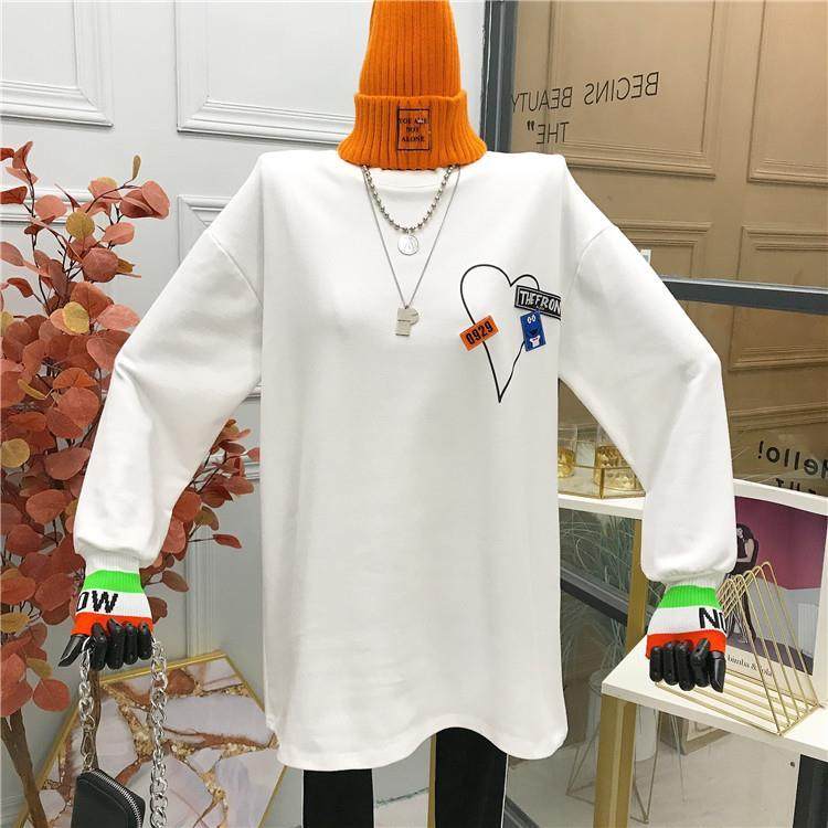 New plush crew neck T-shirt women's loose large long sleeve top