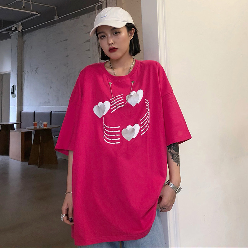 Real shot short sleeve T-shirt women's summer new Korean Middle School Students' top large women's dress