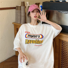 Real shot 2021 new summer cartoon letter printing loose size short sleeve women's T-shirt Korean version