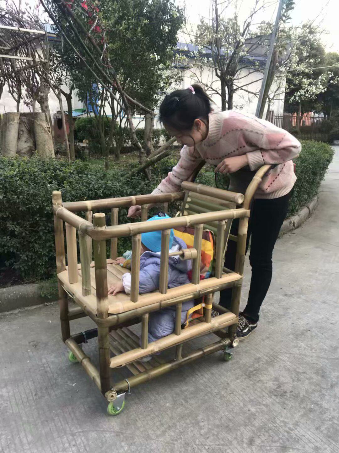 手工夏季宝宝婴儿竹子四轮手推车可站可坐可睡儿童竹子竹制推车竹