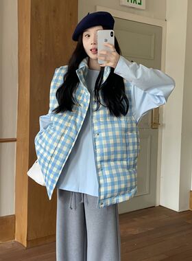 胖mm棉服马甲女秋冬大码25新款加厚保暖蓝色棉服外套男女冬天外穿