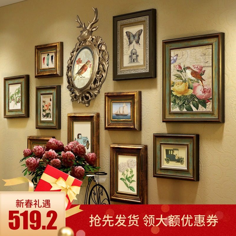 European style Photo wall solid wood Retro Do the old American style Photo frame Deer combination Wall hanging a living room Restaurant background Decorative paintingin the Home accessories , Photo/Photo Wall , Photo Wall  category - from Buy2taobao.com to provide professional Taobao agent buy service