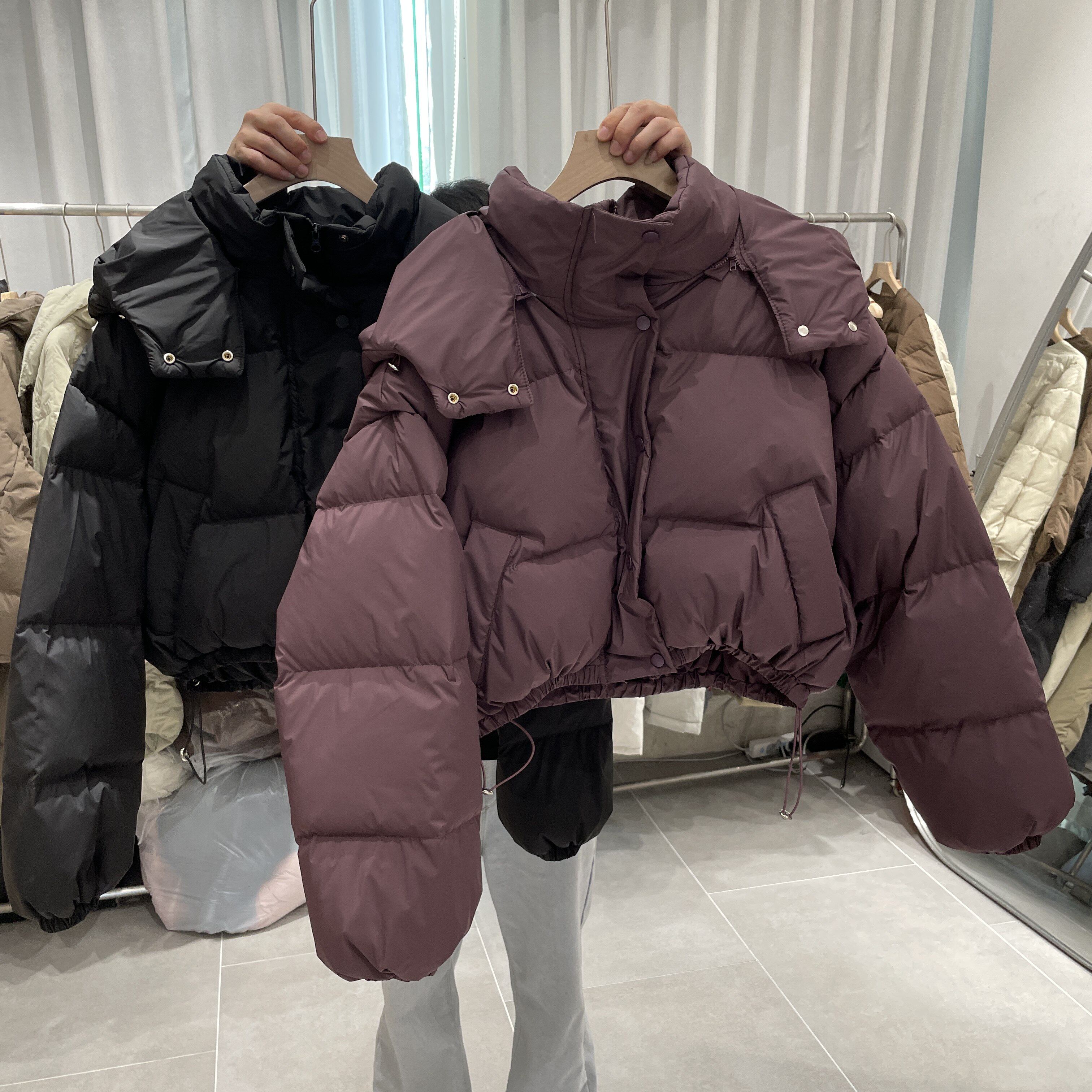 小个子短款羽绒服女2023冬季新款韩版宽松加厚白鸭绒连帽面包服潮