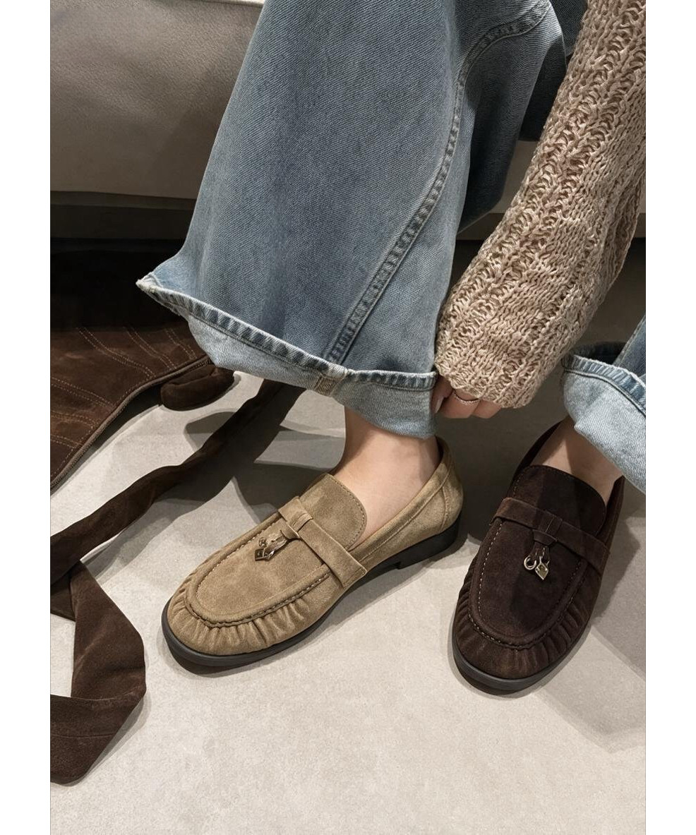 苏与反绒真羊皮老钱风乐福女鞋
