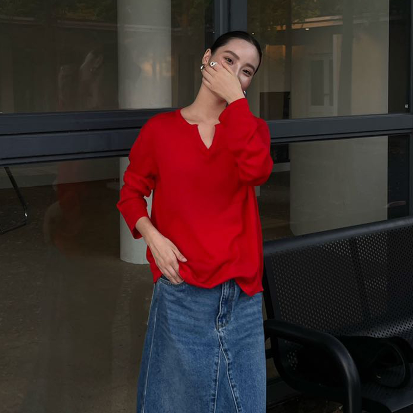 PURITY YH小众简约韩系针织毛衣宽松百搭长袖上衣洋气显瘦针织衫