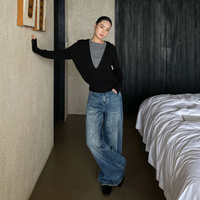 PURITY YH小众简约时尚休闲洋气裤高腰遮胯直筒裤百搭牛仔长裤