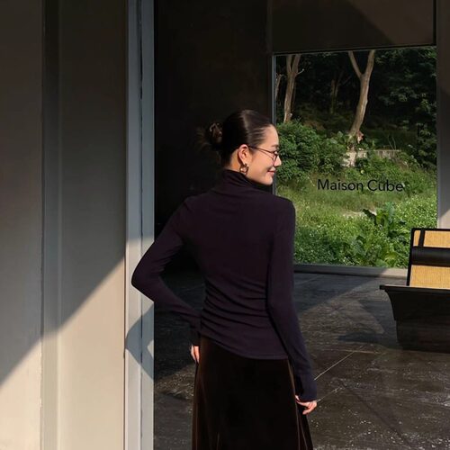 PUIRTY YH极简修身显瘦高领长袖T恤女秋冬叠穿内搭打底衫时尚上衣