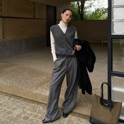 极简人字纹羊毛休闲裤