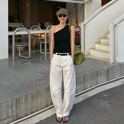 PURITY YH 小众简约白色高级感气质休闲裤宽松高腰百搭时尚长裤女