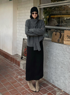 PURITY YH高级羊毛呢半身裙女冬季时尚百搭中长款休闲冬裙a字长裙