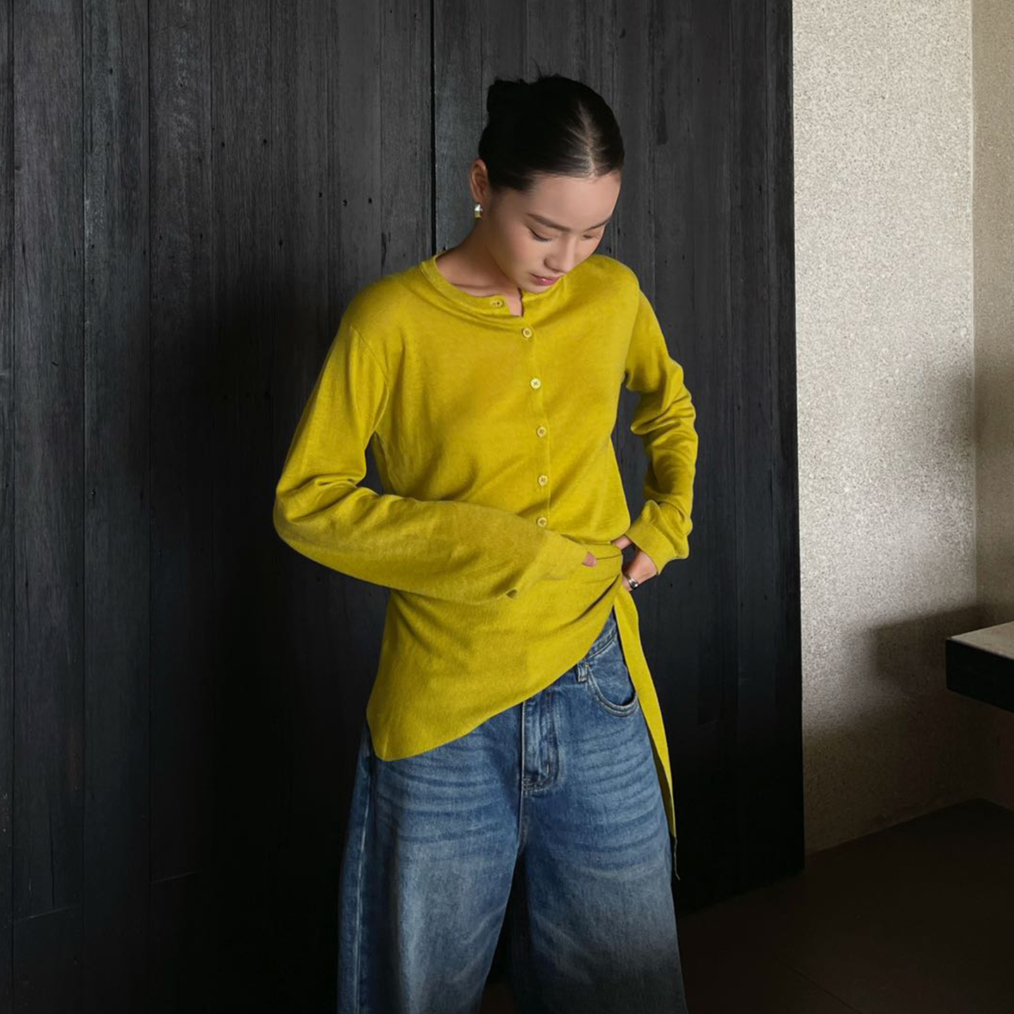 PURITYYH小众简约三角巾真两件长袖针织衫宽松百搭毛衣打底衫上衣