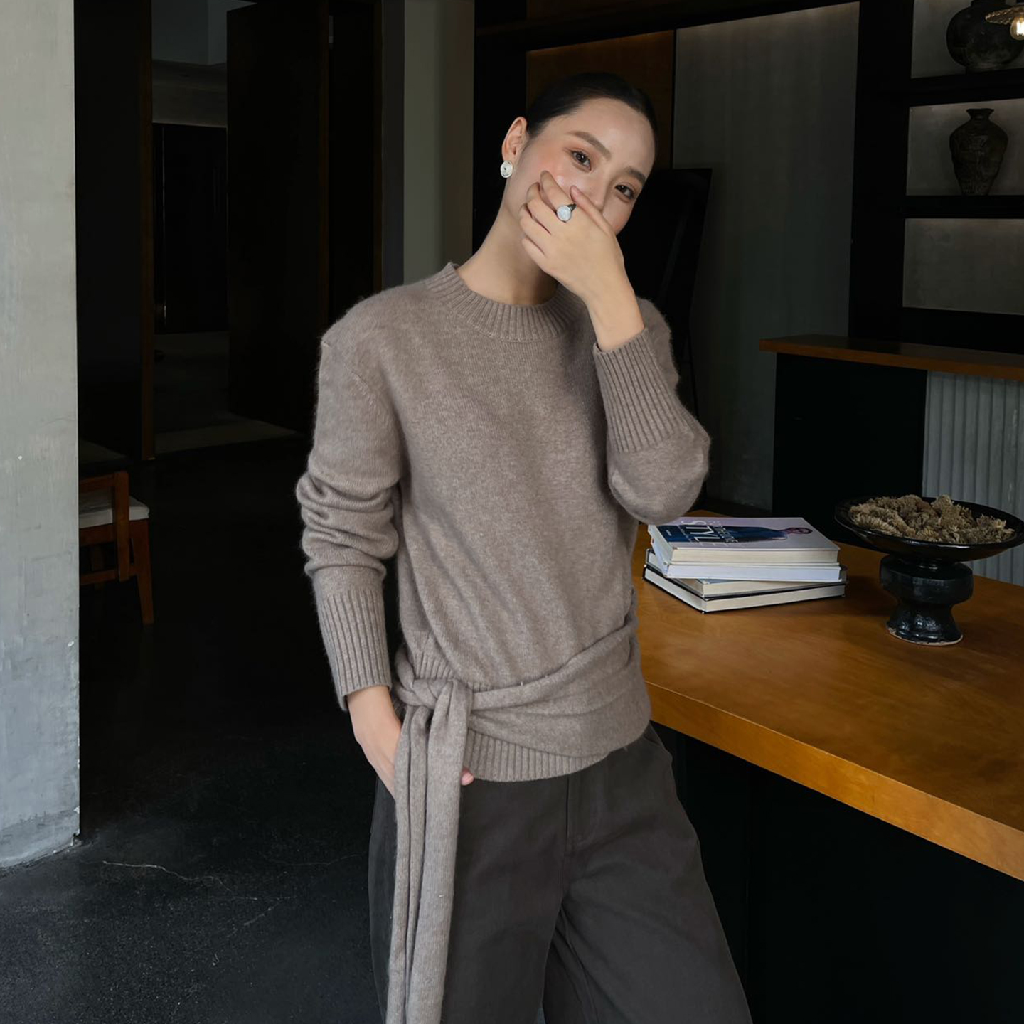 PURITYYH极简不规则绑带针织衫内搭外穿羊毛衫百搭上衣时尚毛衣女