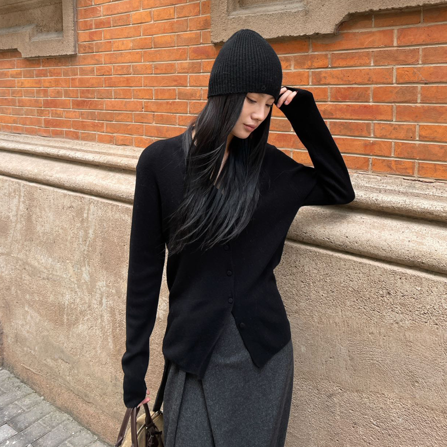 PURITYY时尚显瘦纸片人V领百搭修身纯欲风针织衫毛衣长袖上衣开衫