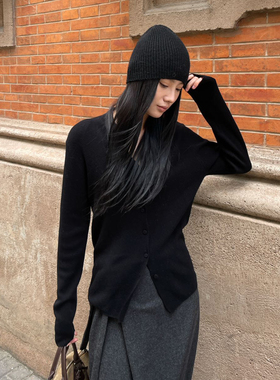 PURITYY时尚显瘦纸片人V领百搭修身纯欲风针织衫毛衣长袖上衣开衫