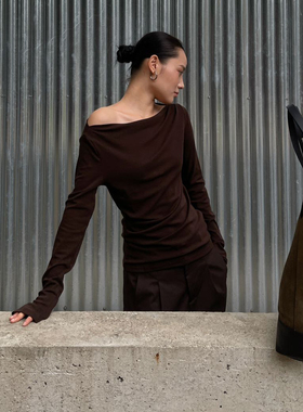 PURITYYH法式小众极简时尚长袖上衣一字领背心内搭气质打底衫T恤