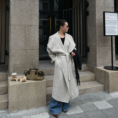 PURITY赫本风经典复古风冬季斗篷型中长款女士双面羊毛呢大衣外套