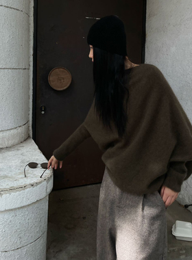 PURITYYH法式极简原创设计蝙蝠袖羊毛毛衣女2025秋冬洋气宽松上衣