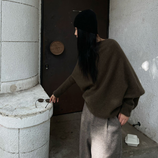 PURITYYH法式极简原创设计蝙蝠袖羊毛毛衣女2025秋冬洋气宽松上衣
