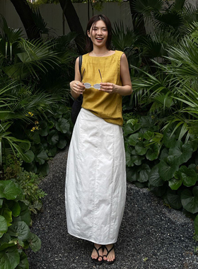 PURITY YH 小众简约白色后拉链半身裙设计感后开叉时尚百搭裙子女