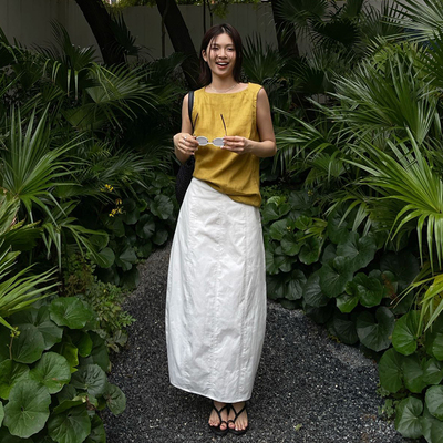 遮跨显瘦花苞中长款半身裙侧拉链