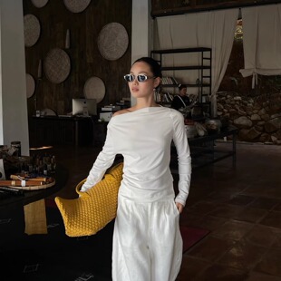 PURITYYH法式小众极简显瘦百搭长袖一字领背心内搭气质打底女T恤