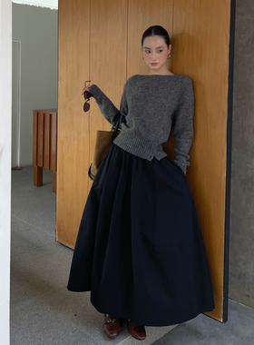 PURITY YH原创简约小众秋季松紧腰高腰显瘦花苞长裙半身裙休闲裙