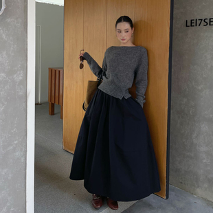 PURITY YH原创简约小众秋季松紧腰高腰显瘦花苞长裙半身裙休闲裙