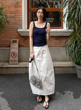 PURITY YH 小众简约白色后拉链半身裙设计感后开叉时尚百搭裙子女