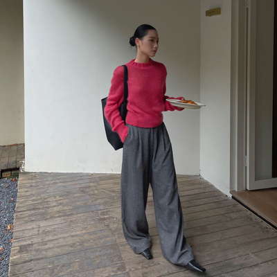 PURITY YH灰色羊毛休闲裤女秋新款宽松阔型直筒裤松弛感垂感裤子