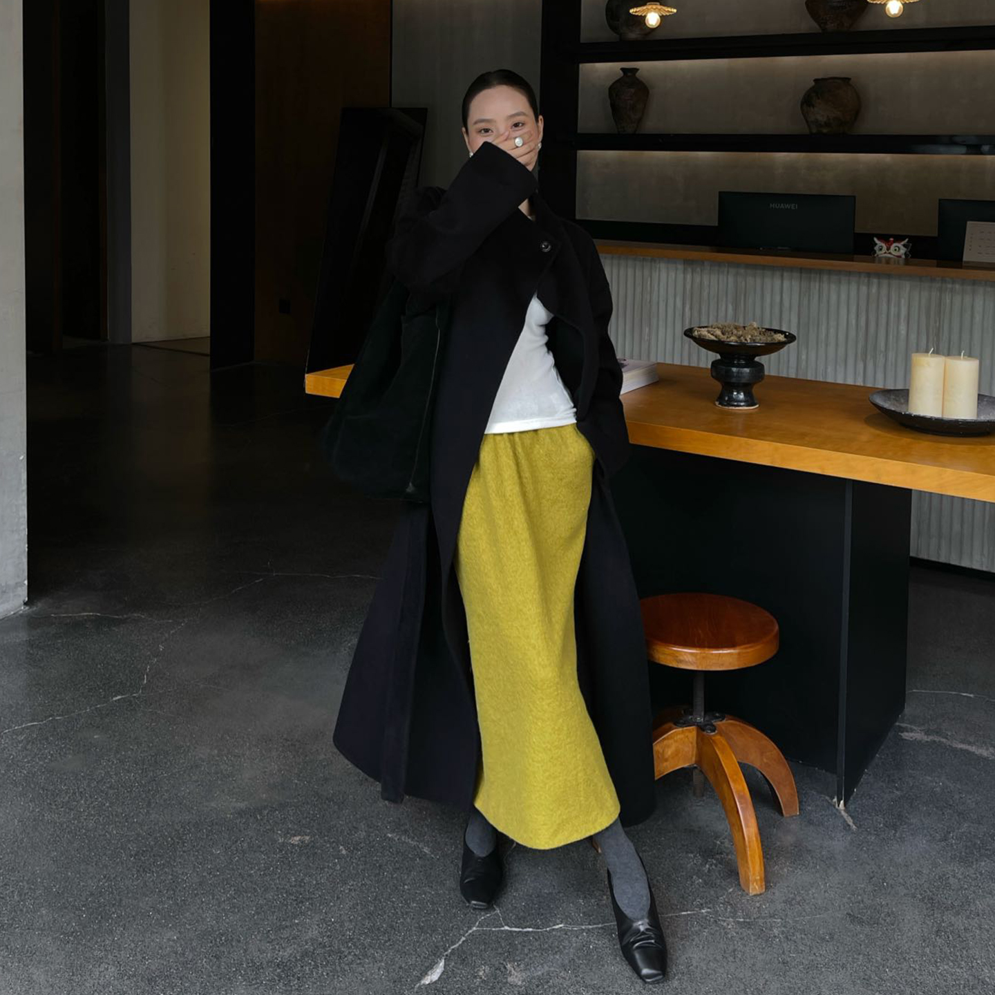 PURITYYH慵懒风极简长款绑带气质双面羊毛呢宽松大衣百搭外套