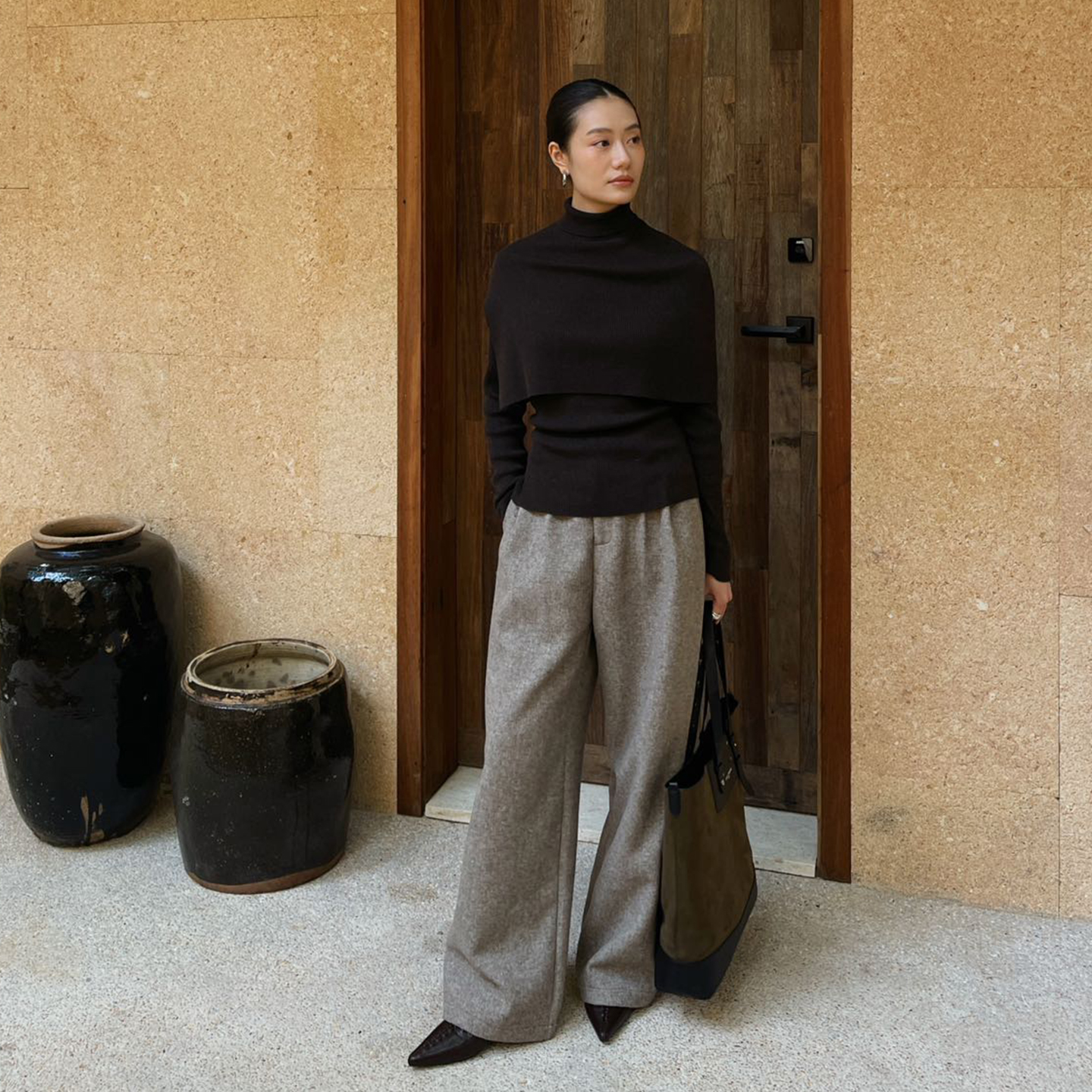 小众加厚羊毛毛呢糯米裤女冬季天窄版直筒裤子高腰宽松加长阔腿裤