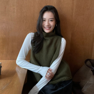 法式叠穿高领针织衫毛衣马甲女秋冬季小个子独特漂亮无袖背心上衣