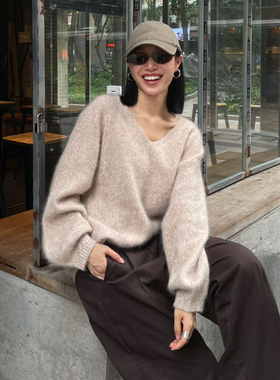 PURITY YH极简百搭时尚氛围感高弹马海羊上衣羊毛灯笼袖套头毛衣