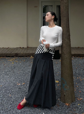 PURITY YH极简小众百褶气质半身裙女时尚百搭半裙简约裙子大摆裙