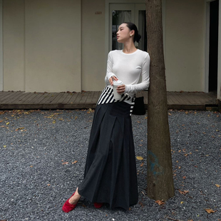 PURITY YH极简小众百褶气质半身裙女时尚百搭半裙简约裙子大摆裙