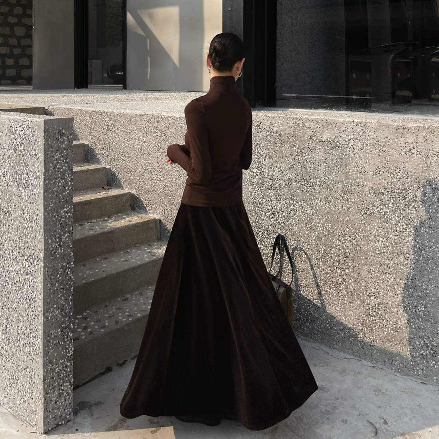 PURITY YH高级软糯垂感半身裙女秋冬季长款松紧腰半裙休闲a字裙子