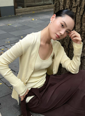 PURITYYH小众极简修身纯色针织吊带背心开衫长袖针织衫上衣外套