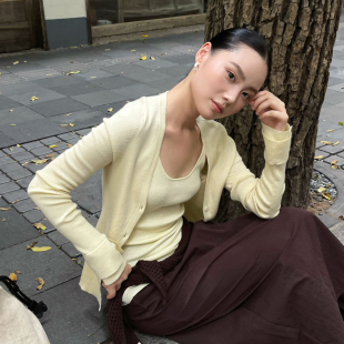 PURITYYH小众极简修身纯色针织吊带背心开衫长袖针织衫上衣外套