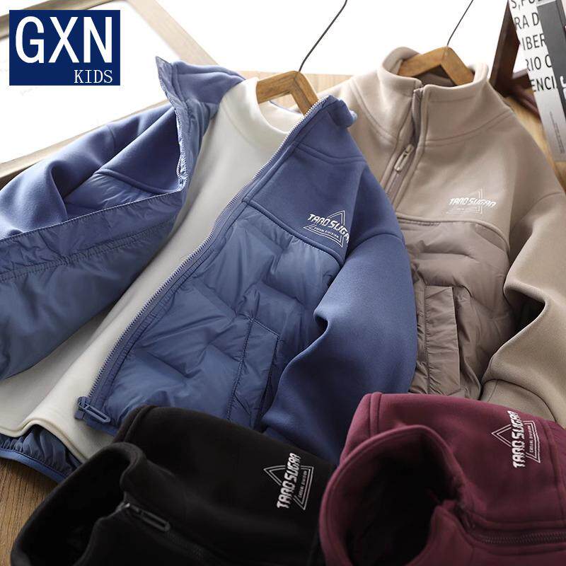 男童轻薄羽绒服秋冬装2025潮酷帅气拼接印花外套大童立领保暖上衣