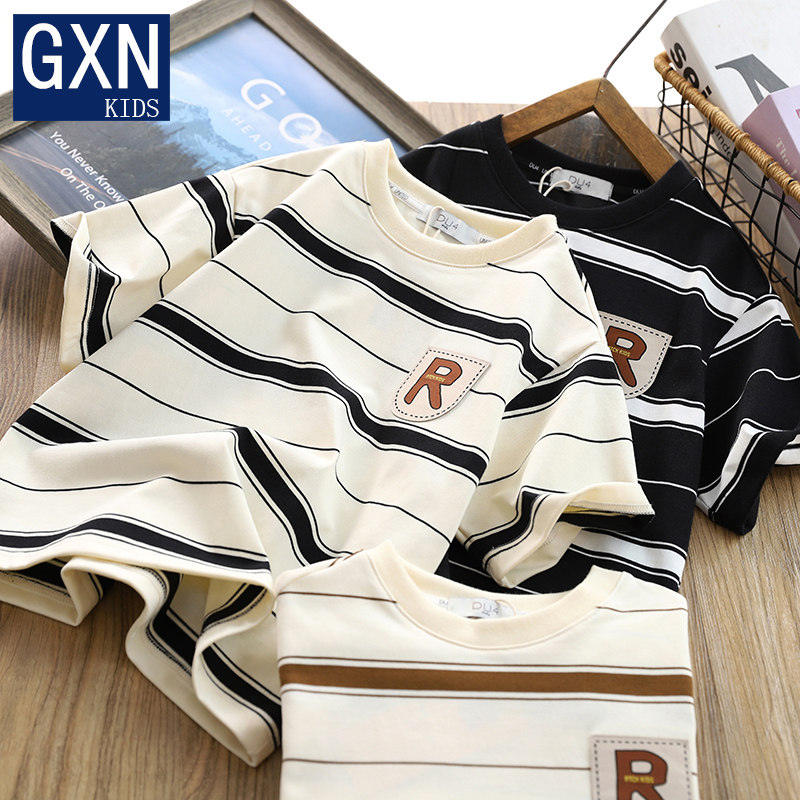 男童短袖T恤夏装薄款帅气条纹半袖中大童圆领休闲夏天凉感上衣潮,童装/婴儿装/亲子装,T恤,淘宝优惠券,粉丝福利购,淘宝优惠卷