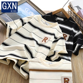 男童短袖 中大童圆领休闲夏天凉感上衣潮 帅气条纹半袖 T恤夏装 薄款