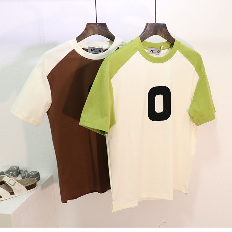 潮牌高街插肩拼色宽松男士夏装短袖T恤潮流2026半袖上衣开叉痞帅