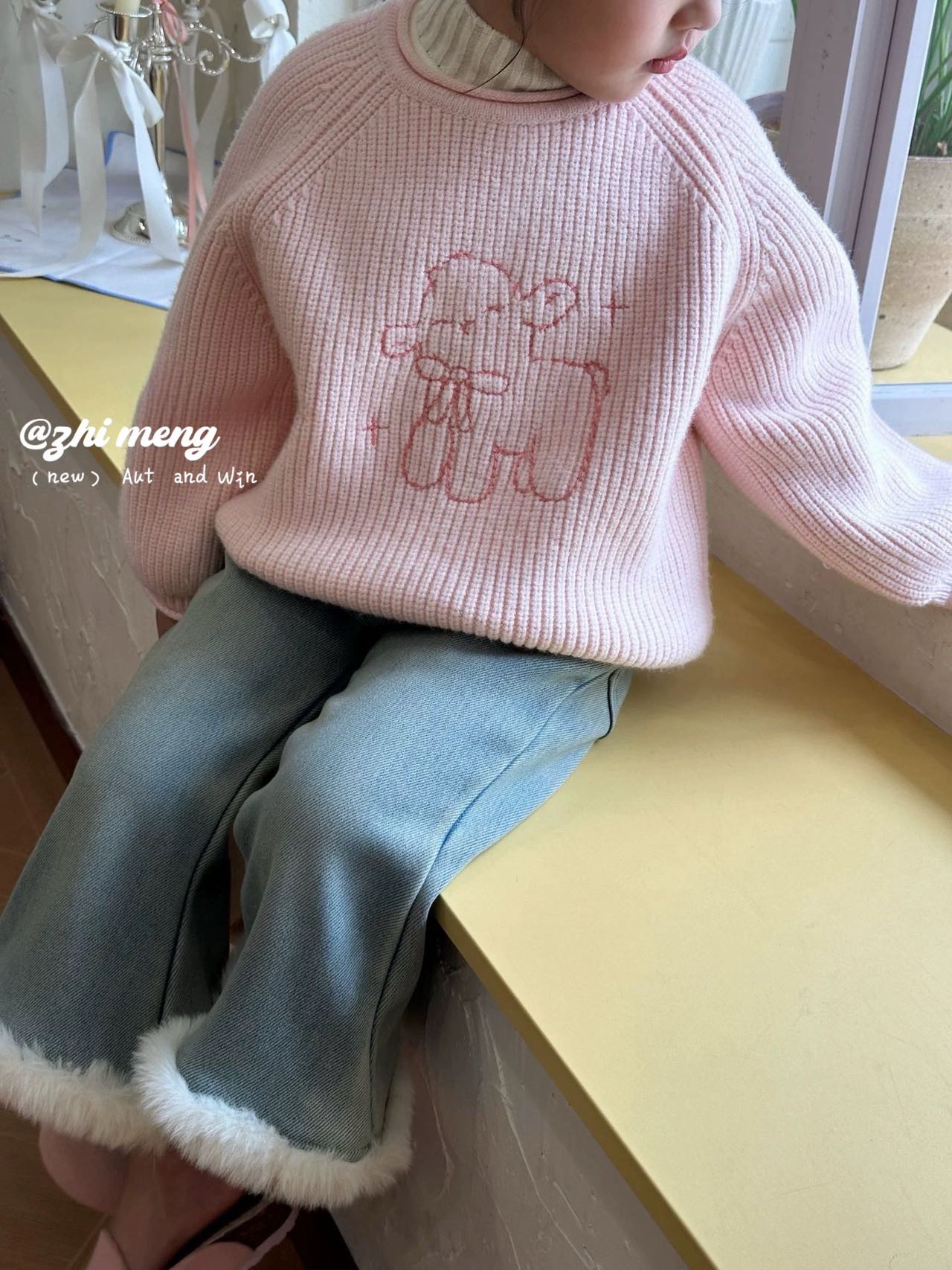 女童秋冬毛衣2024新款韩版女宝宝卡通小羊粉色针织衫套头内搭上衣
