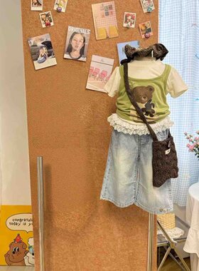 YOOLA女童夏装T恤假两件小熊背心叠穿上衣儿童洋气女宝夏季短袖