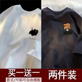 买一送一 新款 短袖 t恤男士 夏季 港风潮流宽松五分袖 体恤上衣