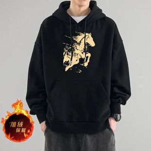 大码重磅300克连帽卫衣胖子宽松显瘦加绒加厚卡通港风冬季不起球