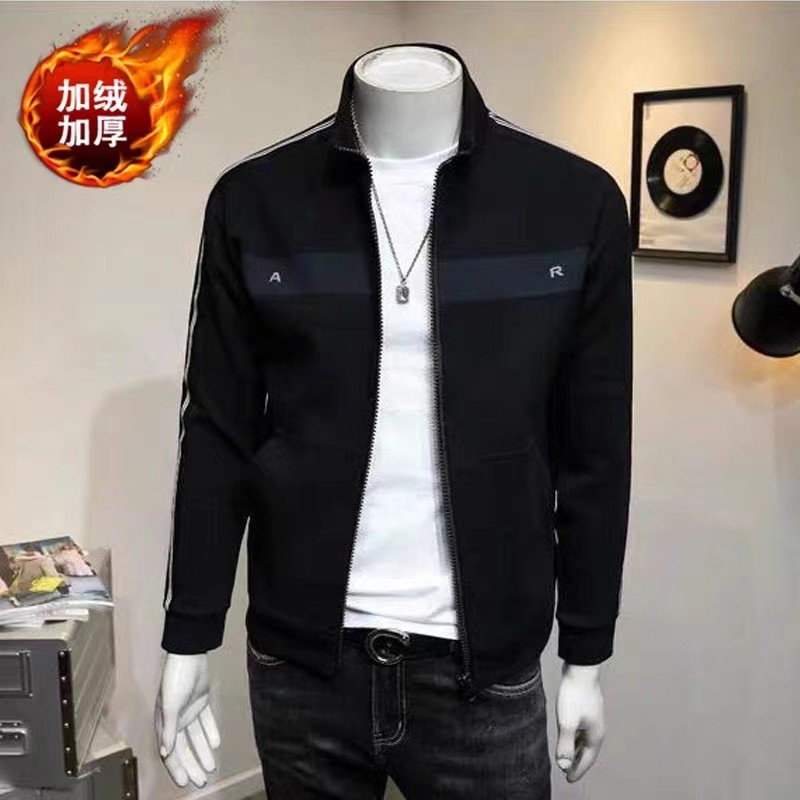 立领运动外套男士2025秋冬新款加绒拉链开衫卫衣潮流修身百搭夹克