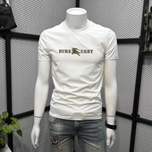 t恤2026夏季 衫 新款 半袖 白色圆领体恤青年修身 欧洲站丝光棉男短袖