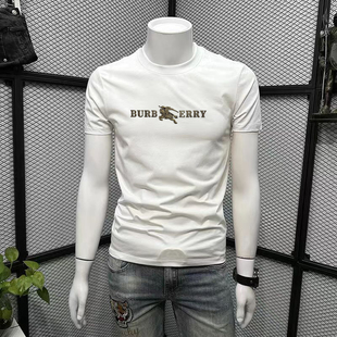 t恤2026夏季 衫 新款 半袖 白色圆领体恤青年修身 欧洲站丝光棉男短袖