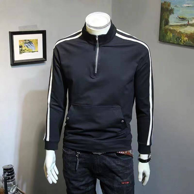 立领半拉链卫衣男加绒秋冬季潮牌韩版修身青年运动潮流套头上衣服